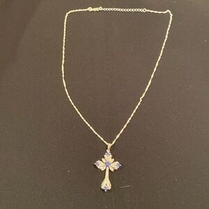 Blue & White Cubic zirconia Rhodium over sterling silver Cross Pendant 2.85ctw